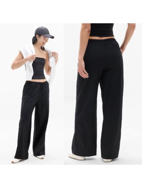 Athleta Pants - Athleta Paradise Midrise Wide Leg Linen Blend Pant Womens Size Medium Black